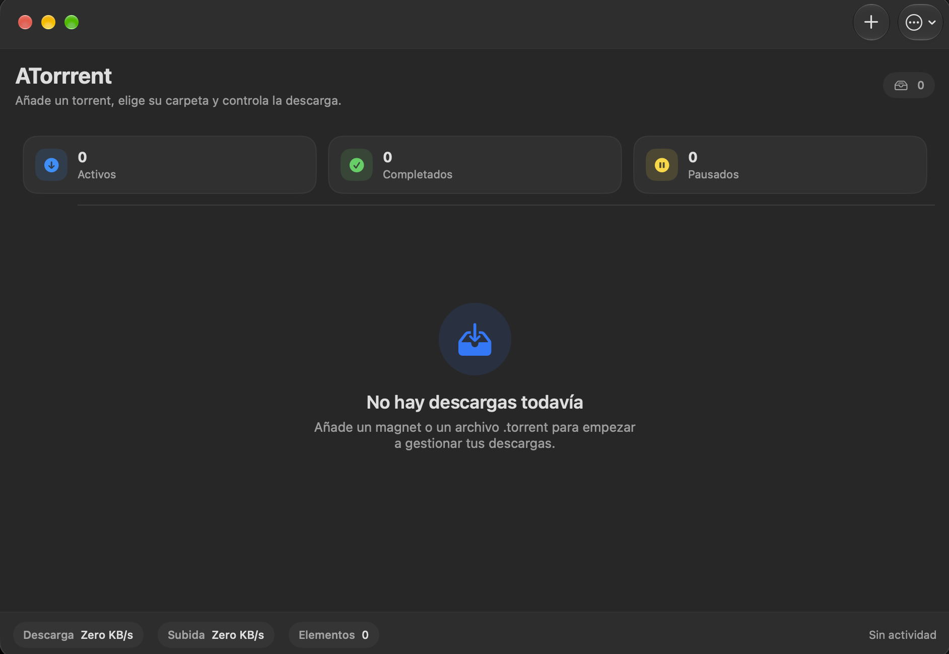 ATorrent on macOS: main downloads view.